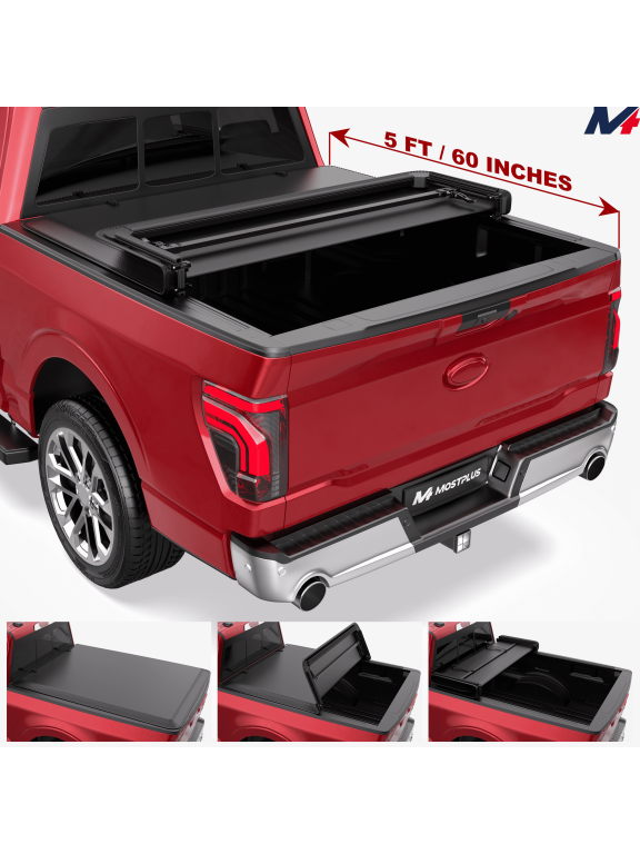 3-Fold 5FT Soft Tonneau Cover for 2019-2026 Ford Ranger XLT Pickup Truck Bed Cover W/LED