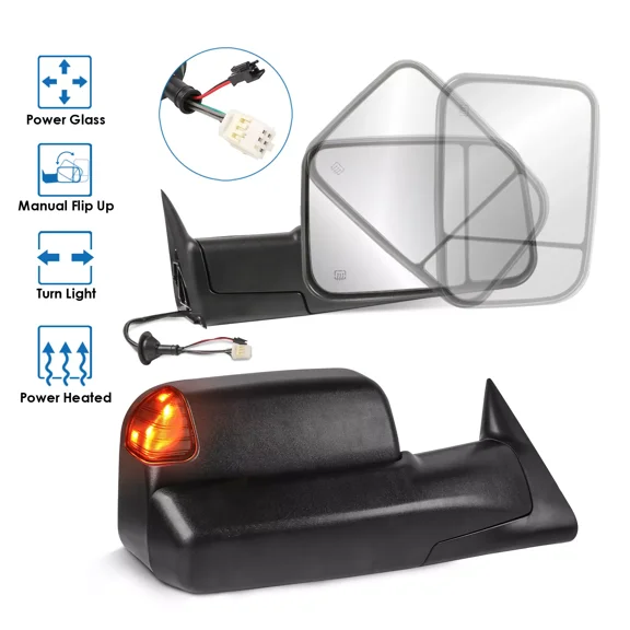 MOSTPLUS Tow Mirrors Side View Power Heated w/ Led Signal Lights for 1998-2002 Dodge Ram