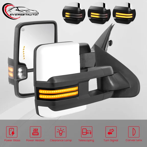 MOSTPLUS White Power Heated Tow Mirrors Sequential Signal Fit for 99-02 Silverado Sierra