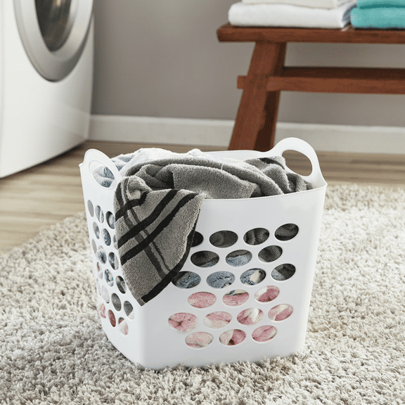 MOSUI (4 pack)Plastic Laundry Hamper, Flexible Square, Breathable with Handles, White (Shipment from Walmart)