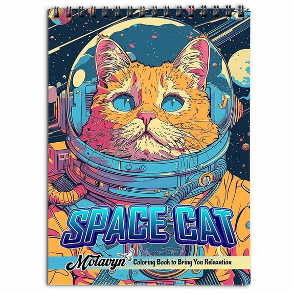 MOTAVYN Space Cat Coloring Book for Adults, Spiral Bound, Soft Cover,