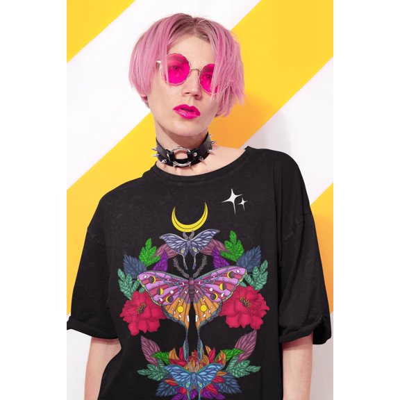 MOTH Shirt, Nature Lover Gift, Luna Moth Shirt, Mushroom Shirt, Flower Shirt, Cottagecore Aesthetic, Light Academia Aesthetic, Vintage Birthday Gift
