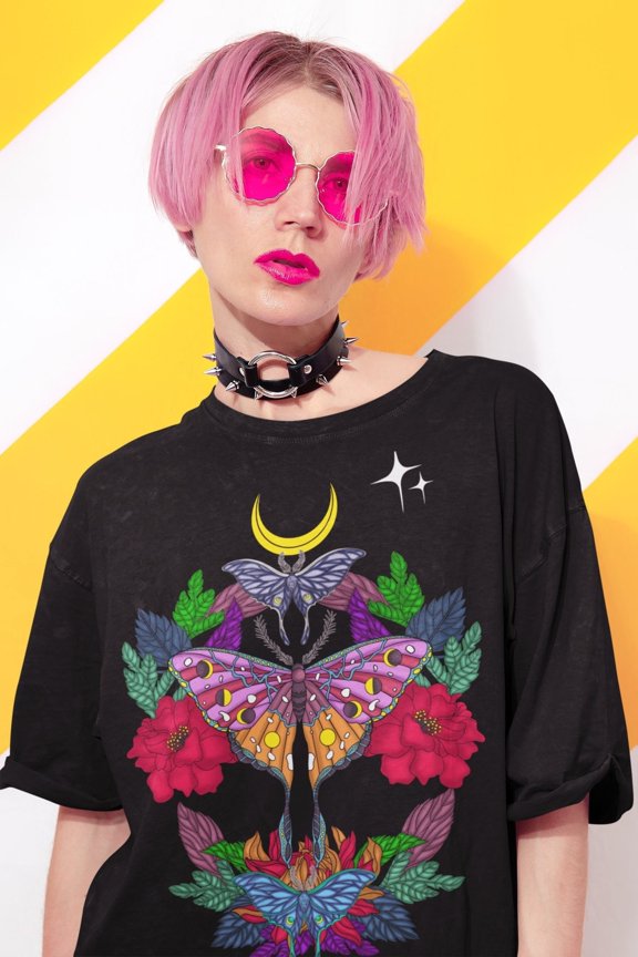 MOTH Shirt, Nature Lover Gift, Luna Moth Shirt, Mushroom Shirt, Flower Shirt, Cottagecore Aesthetic, Light Academia Aesthetic, Vintage Birthday Gift