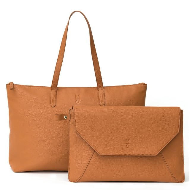 MOTILE Vegan Leather Commuter Laptop Tote, Camel Includes 10,000 mAh