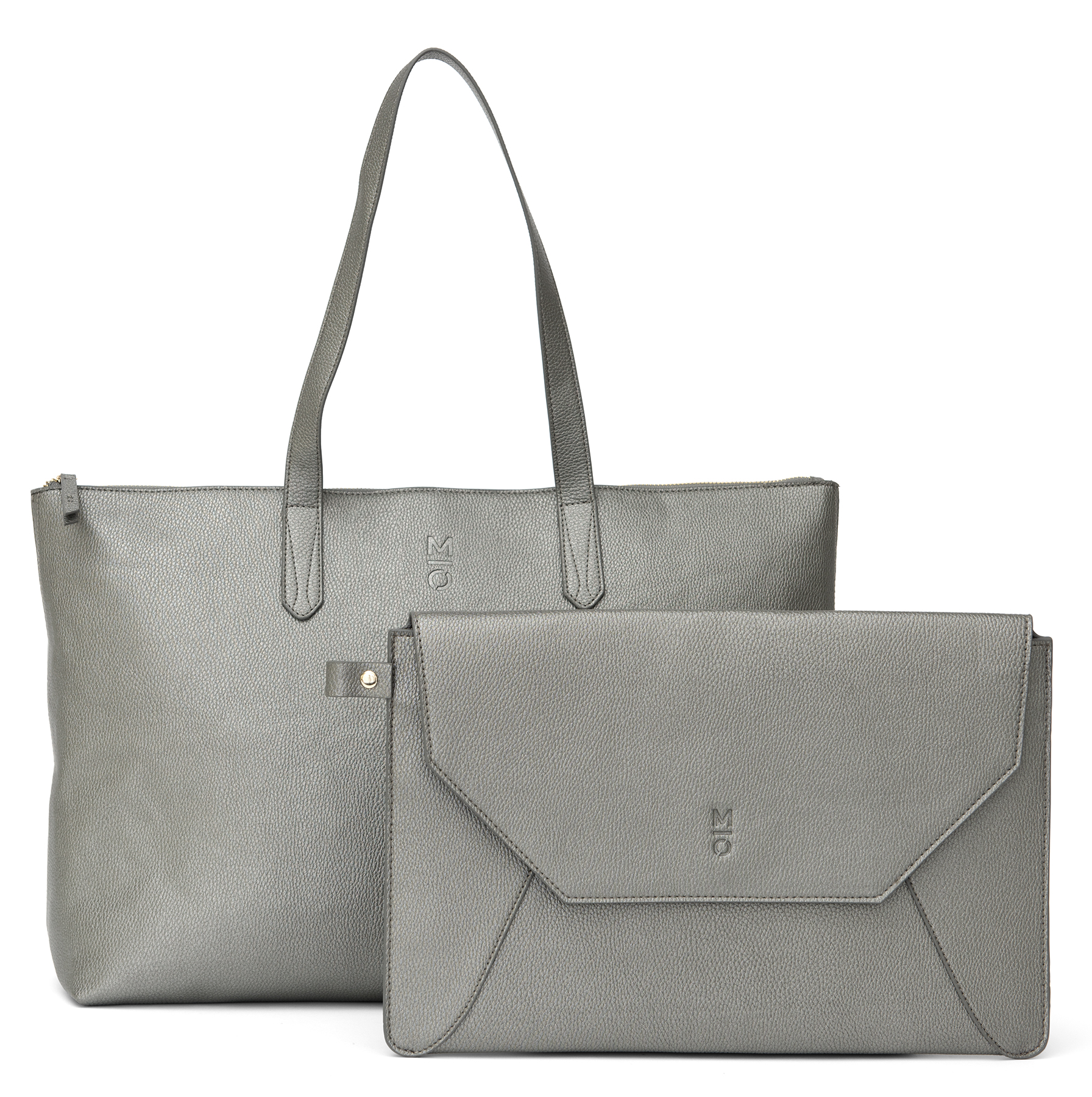 MOTILE Vegan Leather Commuter Laptop Tote with 10,000 mAh Qi Certified Wireless Powerbank, Pewter - image 1 of 3