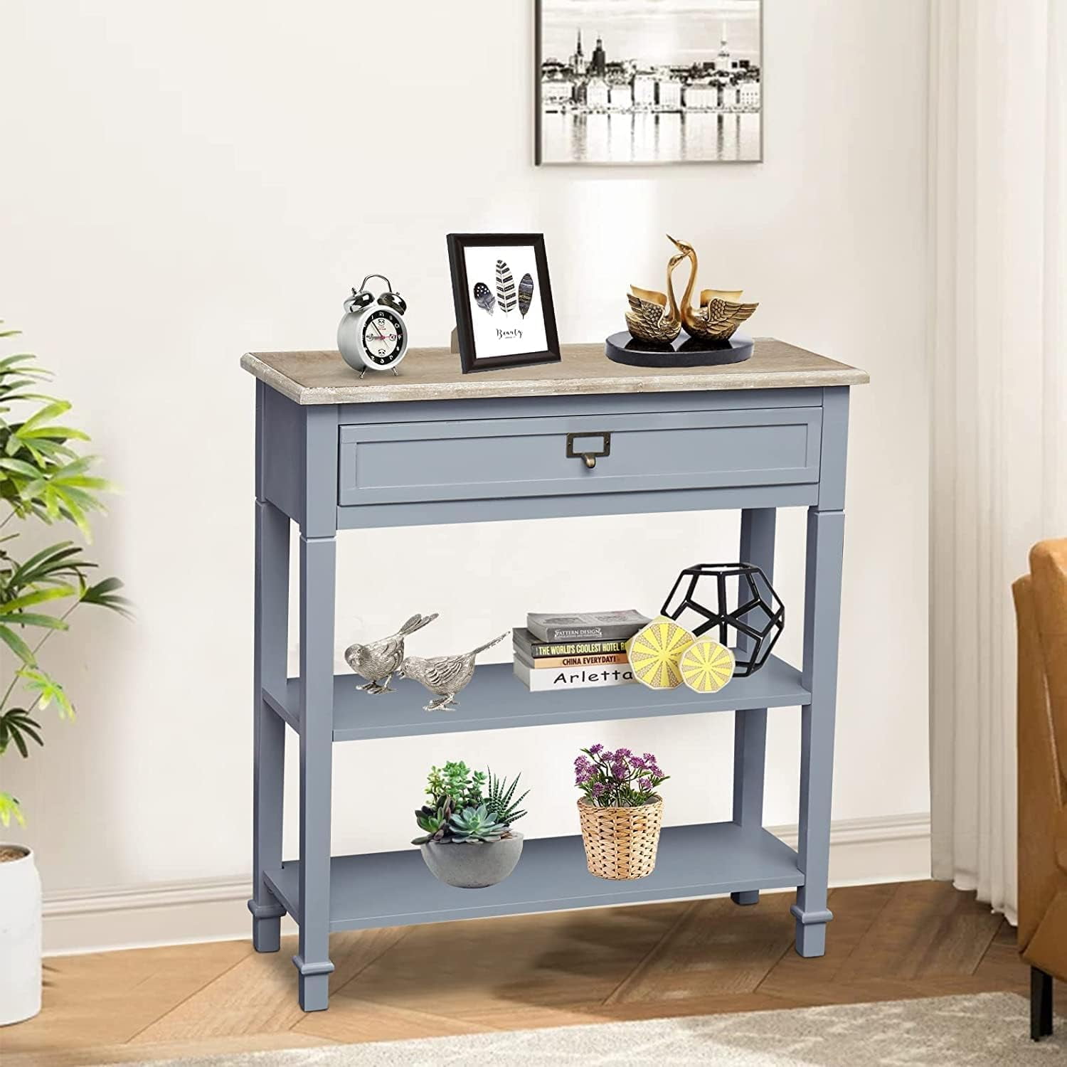 MOTION Entryway Table - Console Table with Drawer Wood Console Table ...