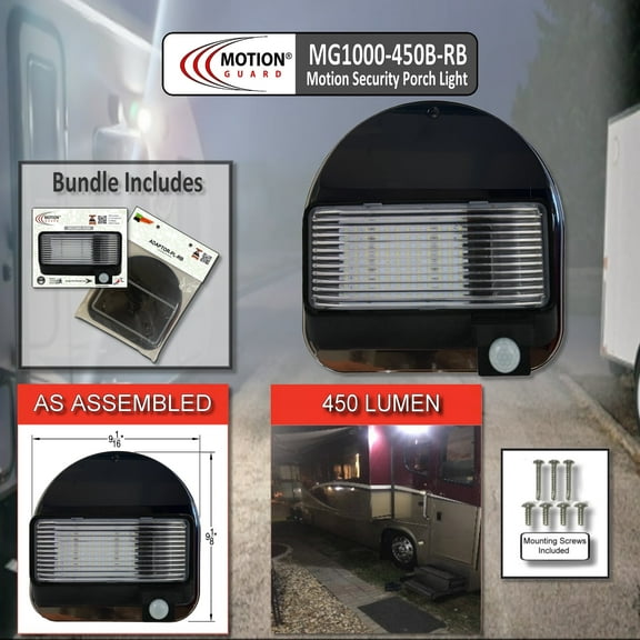 MOTION-GUARD, MG1000-450B-RB, RV Exterior Mounted Bright LED Motion Sensor Porch Flood Light, RATED IP65 with INTELA-SENSOR, POLARITY GUARD, Adjustable Sensitivity and EMI Suppression