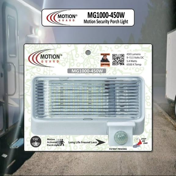 MOTION-GUARD, MG1000-450W, 12 Volt Exterior Motion RV LED Porch Light, RV Security Motion Porch Light, White