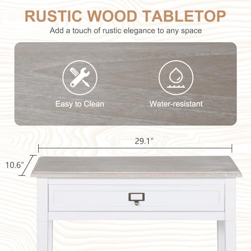 MOTION Narrow Entryway Table - 3 Tier Console Tables for Entryway with Drawer, Shelves, Sofa Table with Storage, Farmhouse Entry Table for Hallway, Living Room, 29 in, White