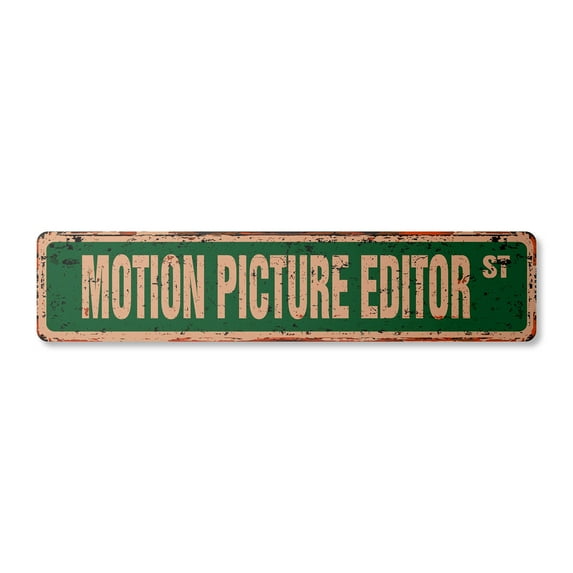 MOTION PICTURE EDITOR Vintage Aluminum Street Sign movie TV production assistant director rustic metal tin | Indoor/Outdoor | 30" Wide