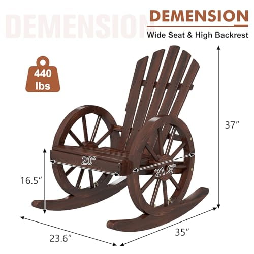 MOTION Wagon Wheel Rocking Chair - Wooden Outdoor Rocking Chair with ...