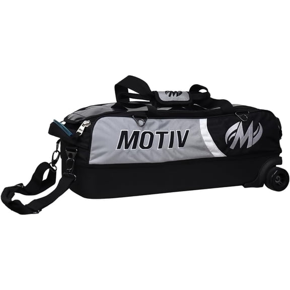 MOTIV Apex 3 Ball Slim Roller Bowling Bag, Triple Ball Bowling Roller with Wheels & Retractable Handle, Compact Heavy-Duty Gear Bag with Storage