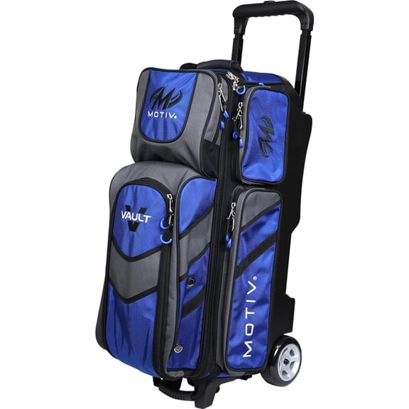MOTIV Vault 3 Ball Roller Bowling Bag, Triple Ball Bowling Roller with Wheels & Retractable Handle, Heavy-Duty Gear Bag with Storage Pockets