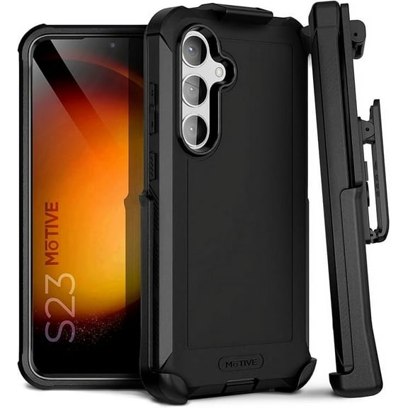 MOTIVE Designed for Samsung Galaxy S23 Case with Belt Clip, Military Grade Quad-Layer Rugged Phone Case - Black, Heavy Duty s23 Protective Case 6.1" | Black