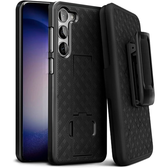 MOTIVE Designed for Samsung Galaxy S23 Plus Case with Belt clip, Holster Case for S23 Plus, Shell Holster Combo, Slim Rugged Drop Shockproof Protective Cover with Kickstand (6.6") | Black
