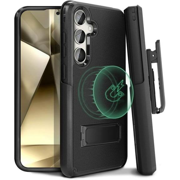 MOTIVE Designed for Samsung Galaxy s24 Plus Case with Belt Clip, Compatible with MagSafe, Dual-Layer 10FT Military Grade Drop Protection, Shockproof s24 Plus Holster Case 6.6” | Black