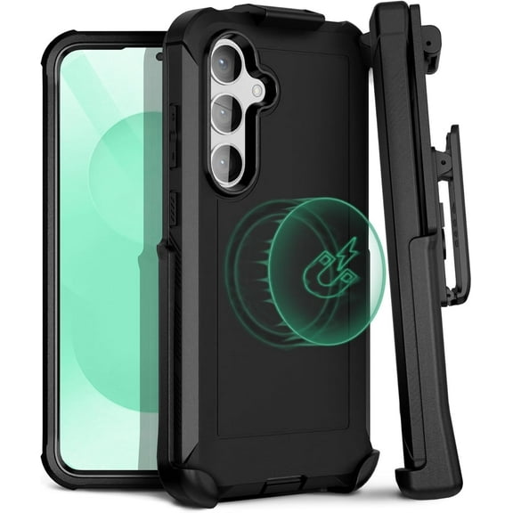 MOTIVE Designed for Samsung Galaxy s24 Plus Case with Belt Clip, Magnetic Case Magsafe Compatible, Heavy Duty and Quad Layer MG-Protection for s24 Plus Holster, 6.7" | Black [Fits s24 Plus]