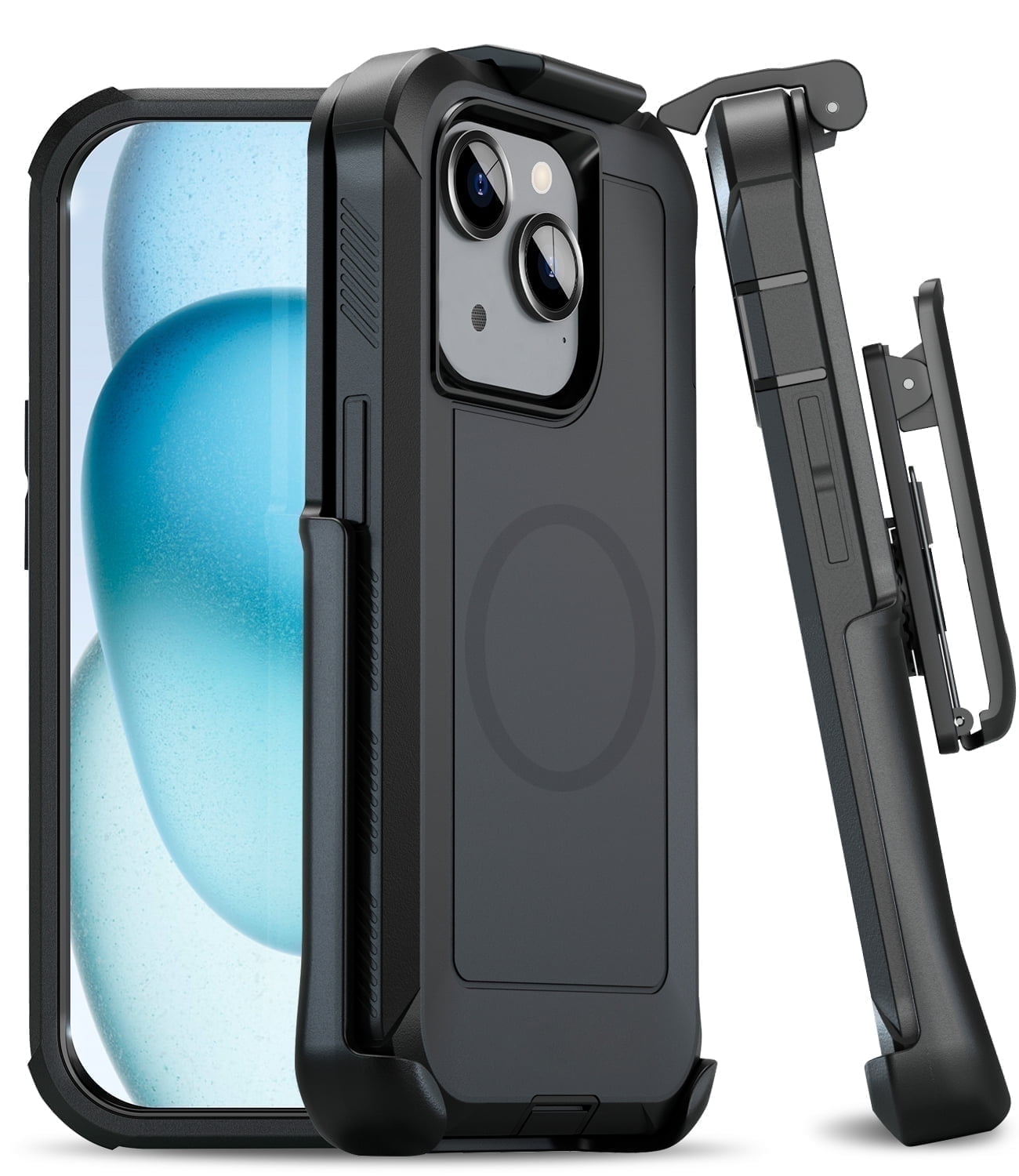 MOTIVE Designed for iPhone 15 Case with Belt Clip, Magnetic Case Magsafe Compatible, Heavy Duty and Quad Layer Military Grade Protection for iPhone 15 Holster, 6.1" | Black
