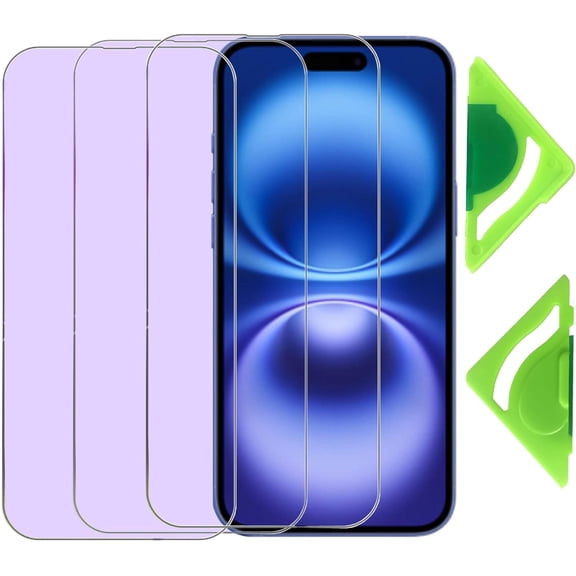 MOTIVE LIFE Anti Blue Light Screen Protectors for iPhone 16 and iPhone 15(Pack of 3) with General Aligner,9H Tempered Glass Protective Film for iPhone 15 Pro,15 and 16-6.1 inches