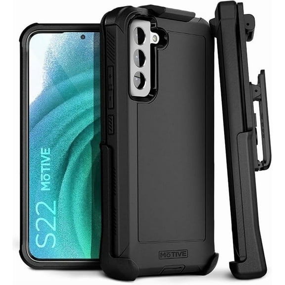 MOTIVE Samsung Galaxy S22 Case with Belt Clip | Military Grade Quad-Layer Rugged Phone Case for Galaxy s22, s22 Holster case | Black Designed in New York - Bunker Series