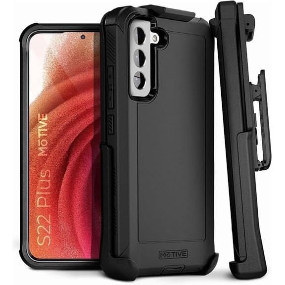 MOTIVE Samsung Galaxy S22 Plus Case with Belt Clip | Military Grade Quad-Layer Rugged Phone Case, s22 Plus Holster case | Black Designed in New York - Bunker Series