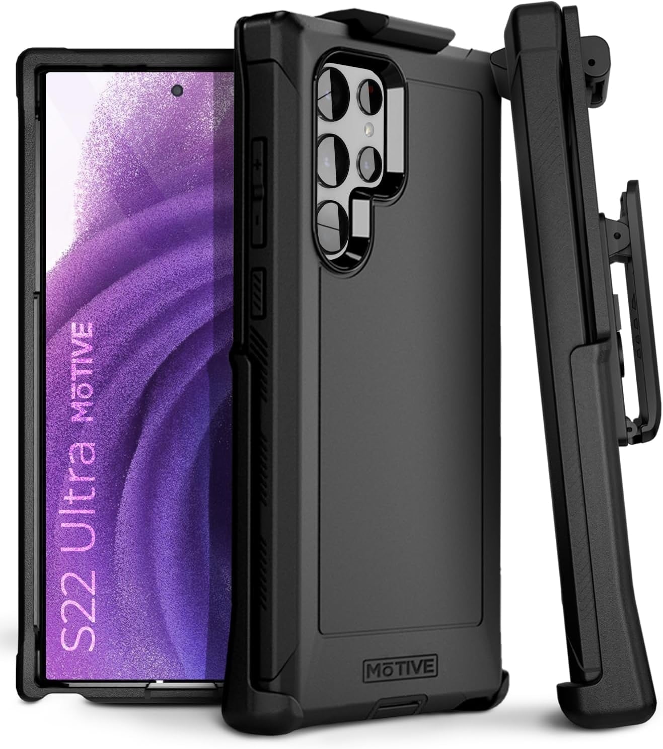 MOTIVE Samsung Galaxy S22 Ultra Case with Belt Clip | Military Grade Quad-Layer Rugged Phone Case, s22 Ultra Holster case Black | Designed in New York - Bunker Series