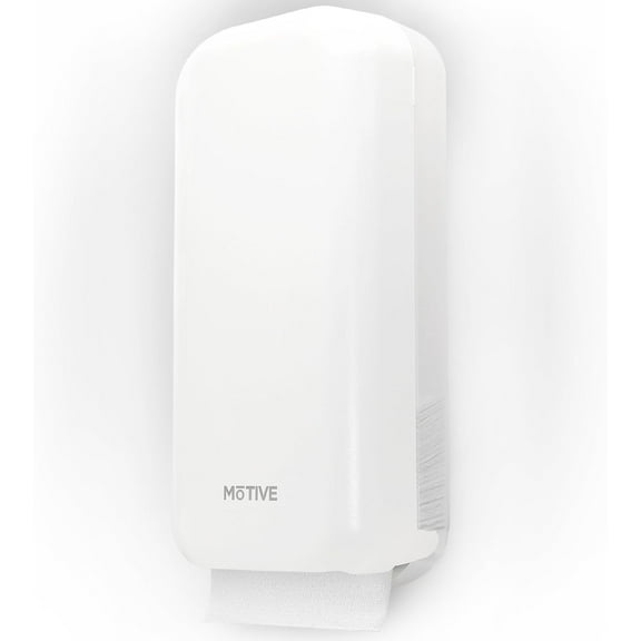 MOTIVE Shabbos Toilet Paper Dispenser, Holds up to 600 Sheets, Pre Cut Shabbos Tissue Dispenser with Lock Key, Adhesive or Drilling Compact Wall Mount, Easy Installation for Bathroom (White)