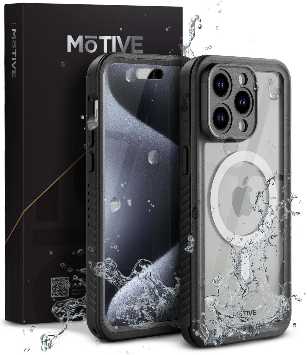 MOTIVE Waterproof Case for iPhone 15 Pro, Built-in Screen Protector, Compatible with MagSafe, Dustproof Shield, Shockproof, Complete 360° Water Resistance Phone case for iPhone 15 Pro 6.1" | Black