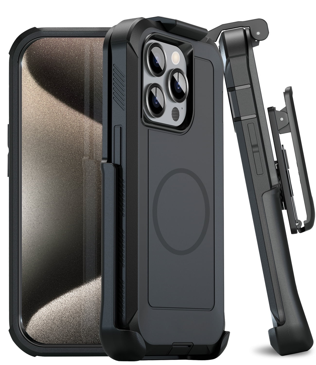 Funda MOTIVE para iPhone 15 Pro Max con clip para cinturón, compatible con MagSafe, resistente, de cuatro capas, grado militar, a prueba de caídas, con funda protectora, para Apple 15 Pro Max de 6.7 pulgadas, color negro