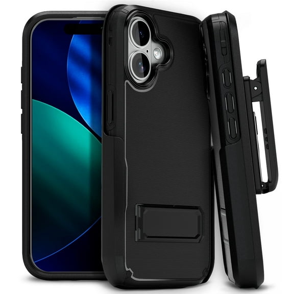 MOTIVE iPhone 17 Case with Clip & Kickstand, Magnetic, Shockproof, 6.1" | Black V2