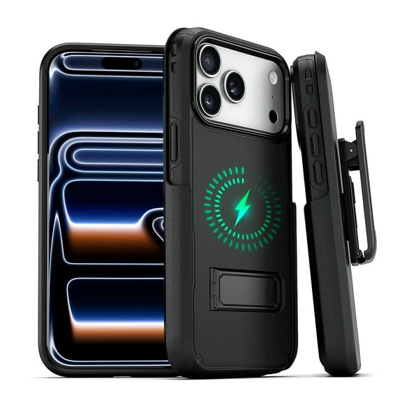 MOTIVE iPhone 17 Pro Case with Clip & Kickstand, Magnetic, Shockproof, 6.3" | Black V2