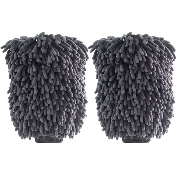 MOTIVITY Chenille Microfiber Car Wash Mitt, Scratch-Free, Lint-Free, Highly Absorbent Cleaning Glove for Cars, Trucks & Motorcycles, 2 Pack Large, Gray