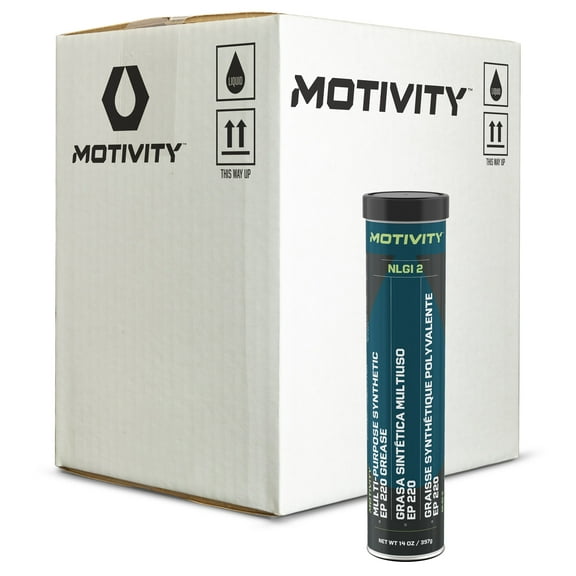 MOTIVITY Multi-Purpose Synthetic EP Grease, NGLI 2, Red Lithium Complex, Ideal for Automotive & Industrial Applications - 10 Pack 14oz Tubes