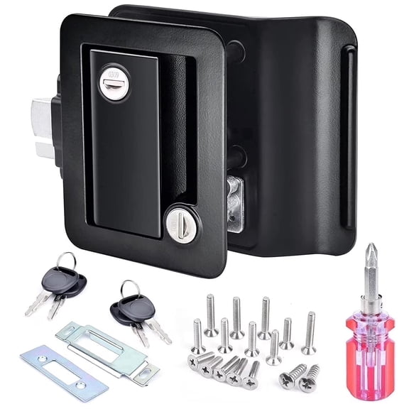 RV Door Lock for Travel Trailers with Paddle Deadbolt and Keys, Black