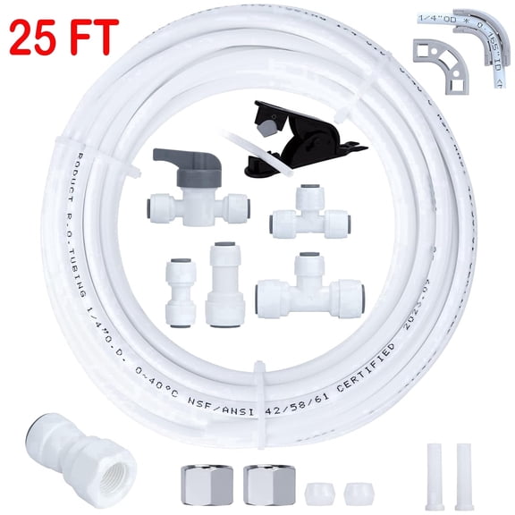 MOTMAX Refrigerator Water Line Kit Connection and 1/4 Compression Ice Maker Installation Kit for Fridge Ice Maker Reverse Osmosis RO Systems Water Filters Faucet 25ft