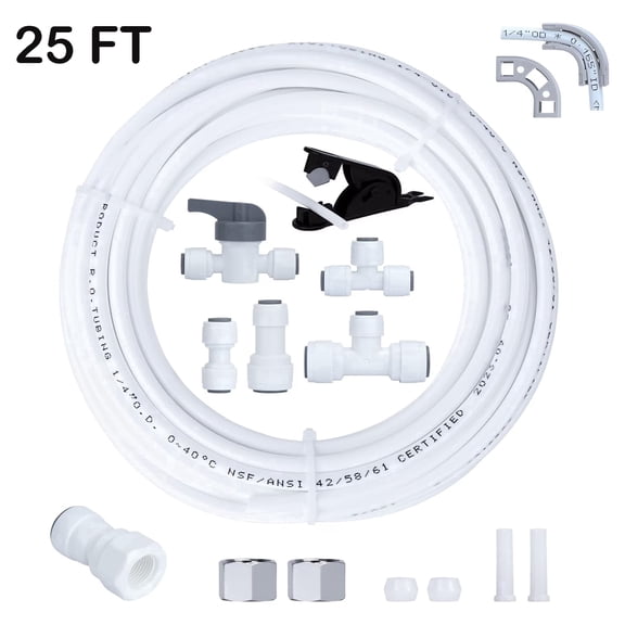 MOTMAX Refrigerator Water Line Kit Connection and 1/4 Compression Ice Maker Installation Kit for Fridge Ice Maker Reverse Osmosis RO Systems Water Filters Faucet 25ft