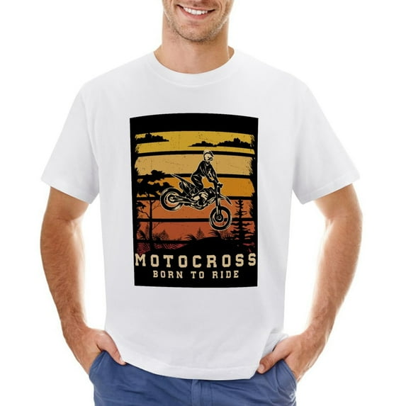 MOTOCROSS BORN TO RIDE Men’s Graphic T-shirt Vintage Short Sleeve Sport Tee White 2XL