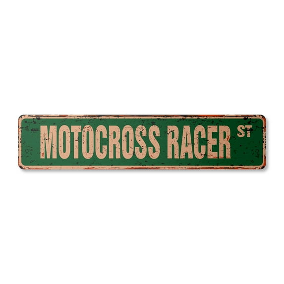 MOTOCROSS RACER Vintage Aluminum Street Sign dirt bike motorcycle cycle racing rustic metal tin | Indoor/Outdoor |  18" Wide