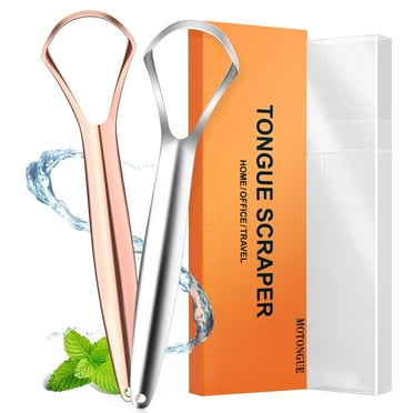MOTONGUE  Tongue Scraper for Adults (2 Pack),Reduce Bad Breath (Travel Cases Included),100%Stainless Steel Tongue Cleaners,Metal Tongue Scraper with Case Fresh Breath Tongue Cleaner Oral(Silver&Gold)