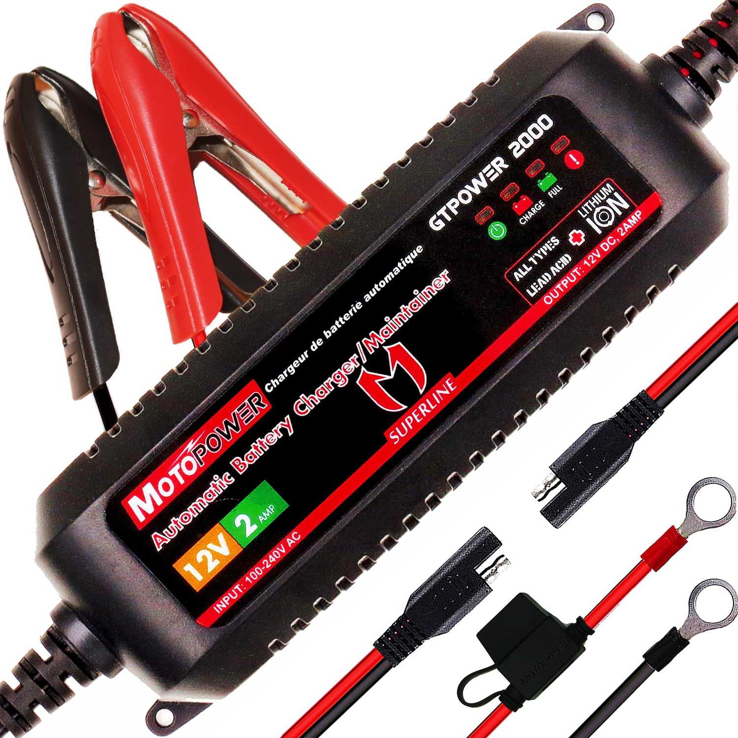 MOTOPOWER 12V 2Amp Automatic Battery Charger for Lithium Ion Batteries