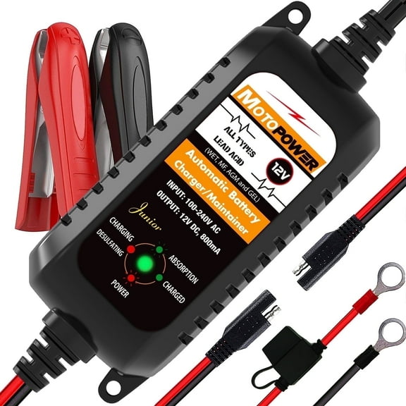 MOTOPOWER 12V 800mA Fully Automatic Battery Charger Battery Maintainer Trickle Charger