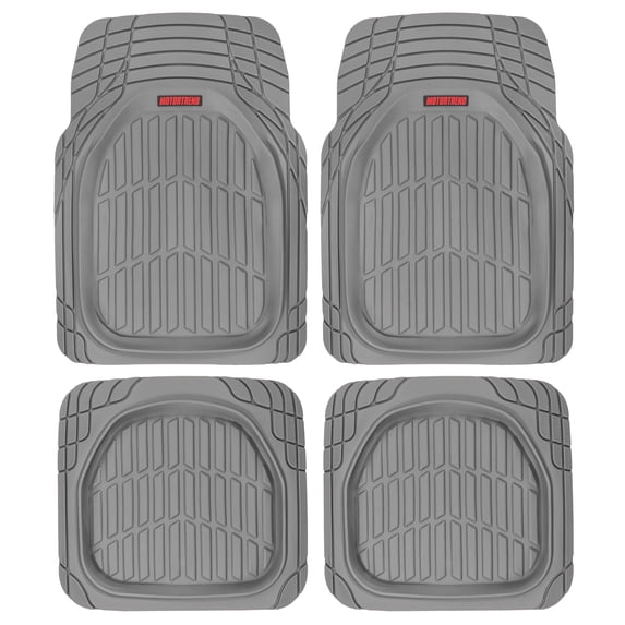 MOTOR TREND & BDK Heavy Duty Gray Rubber Car Mats Full Set - Universal Trim-To-Fit All Weather Floor Mats - Floor Mats for Car Accessories - Front & Back Interior Floor Mats for Truck Accessories