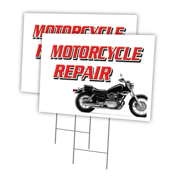 MOTORCYCLE REPAIR 2 Pack Of 12" x 16" Yard Sign & Stake | Advertise Your Business | Stake Included Image On Front Only | Made in The USA