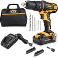 thumbnail image 1 of MOTORHEAD 20V ULTRA Cordless Drill Driver, Lithium-Ion, ½” Keyless Chuck, 16+1+1 Clutch, 2-Speed Transmission, 2Ah Battery & Charger, 22 Accessory Bits, 1 of 10