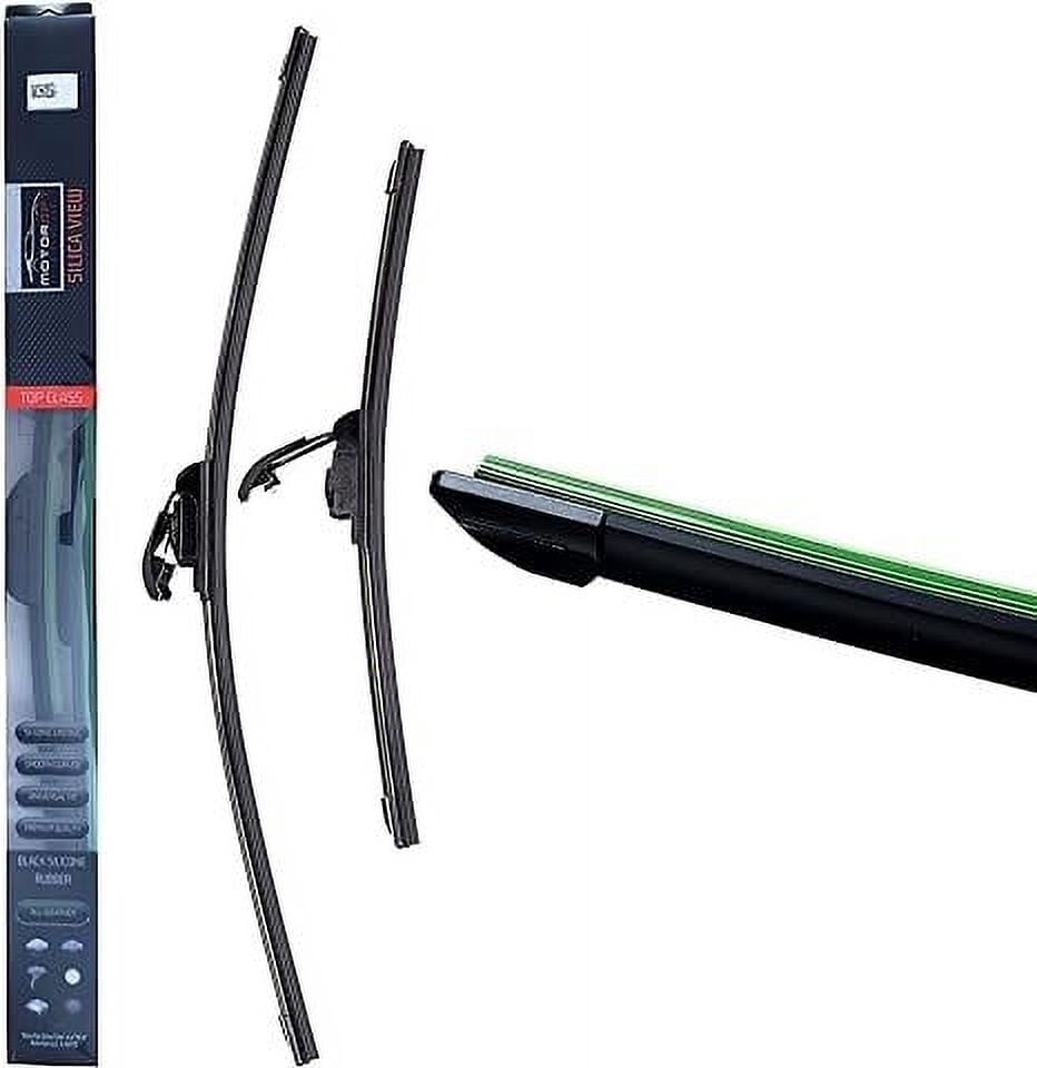 MOTOROPT Silica View – (26"+22") Silicone Windshield Wiper Blades, Black Silicone Rubber, 5x Last Longer, Front Windshield Wipers - Beam Blades, U/J Hook Type Vehicle Specific Fitment