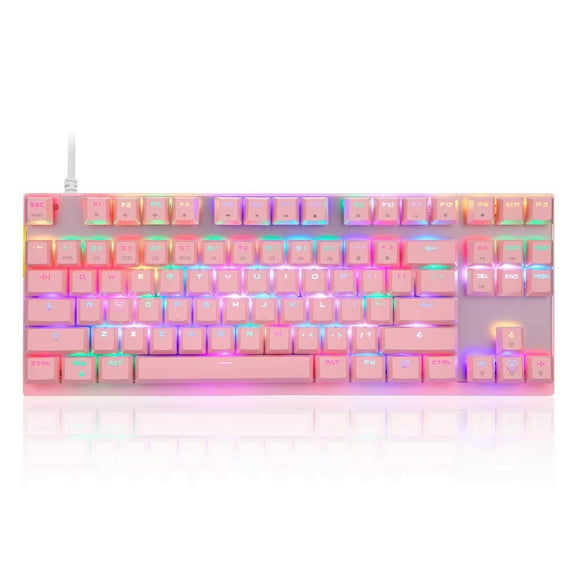 MOTOSPEED Professional Gaming Mechanical Keyboard RGB Rainbow Backlit 87 Keys Illuminated Computer USB Gaming Keyboard for Mac & PC Pink Pink Keyboard Red Switch