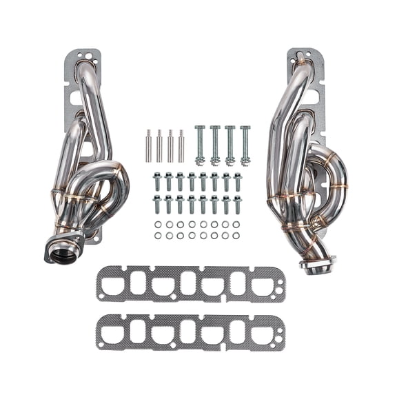 MOTOXIMA 1-5/8 in Polished Stainless Steel Shorty Exhaust Headers for Dodge Ram 1500 and 2500 2003-2008 5.7L HEMI V8 Pickup Truck