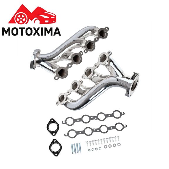 MOTOXIMA Hi-Sil Moly Ductile Iron Chrome Plated Tight-Tuck Exhaust Manifolds for GM LS Gen III Gen IV Swap Trucks SUVs