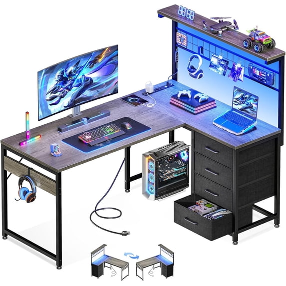 MOTPK 43” L Shaped Gaming Desk for Small Rooms, Compact Corner Computer ...
