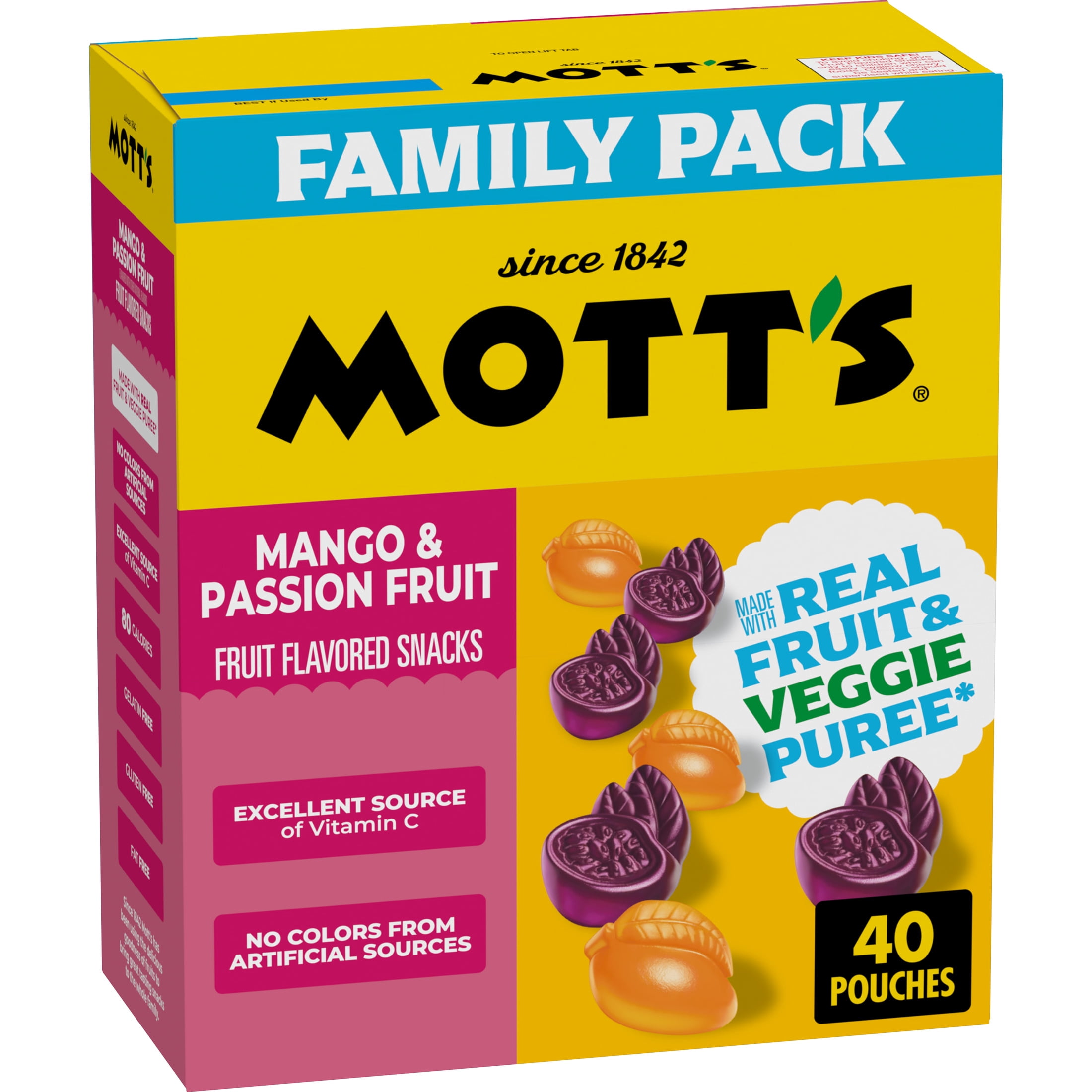Mott's Fruit Flavored Snacks, Mango and Passion Fruit, Gluten Free, 40 Count, 32 oz